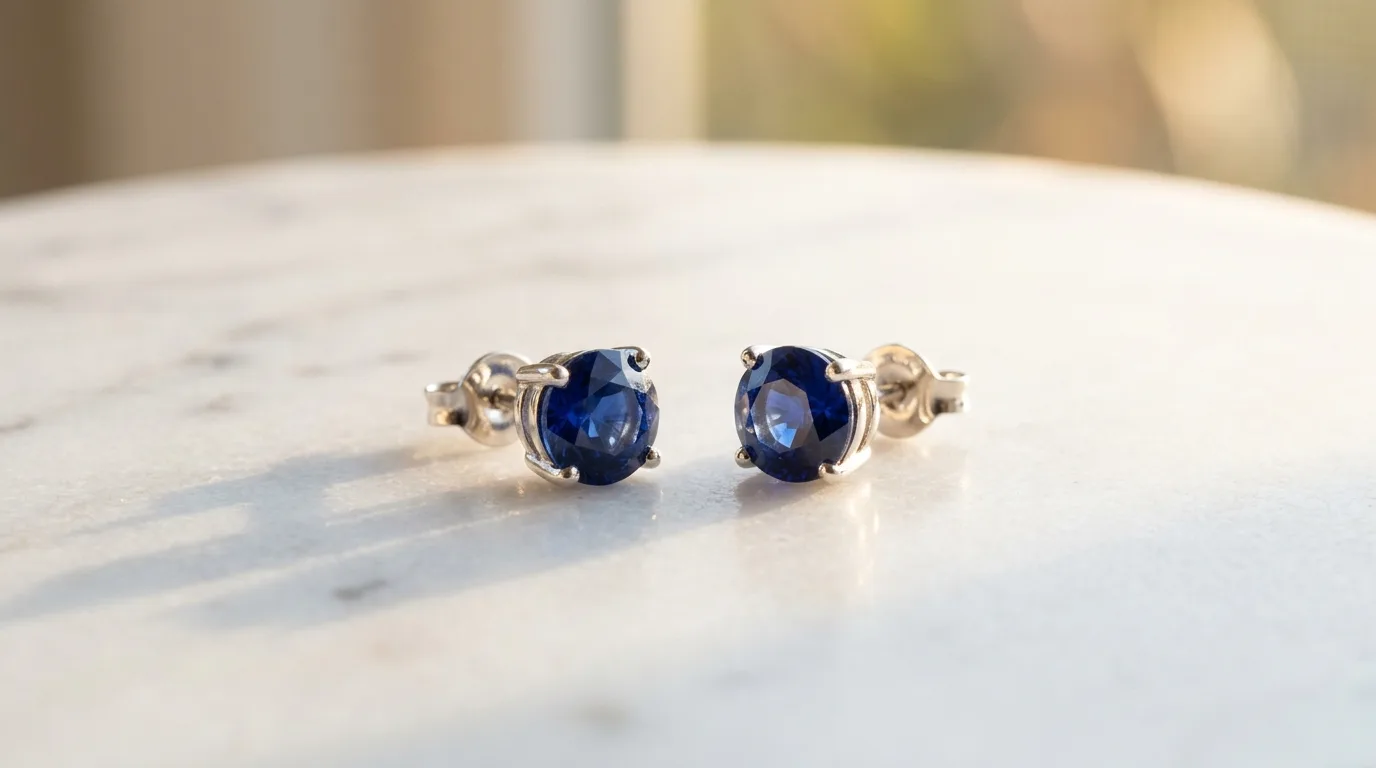 Boucles d'oreilles saphir bleu serties or blanc avec entourage de diamants